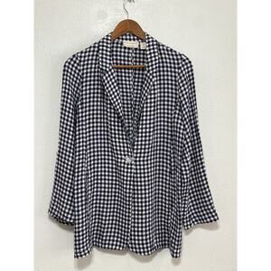 Gingham Cynthia Rowley Linen Blazer S Navy Coastal Nautical Vineyard Hamptons